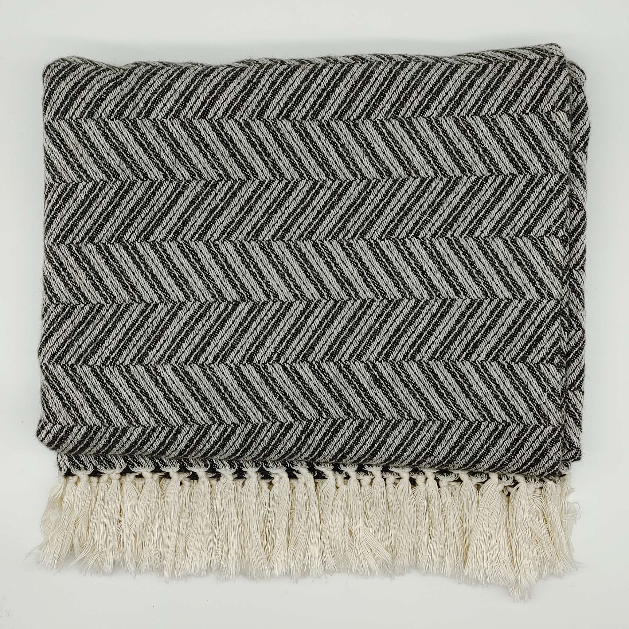 Alpaca-Cotton Throw - Jacquard Herring Bone