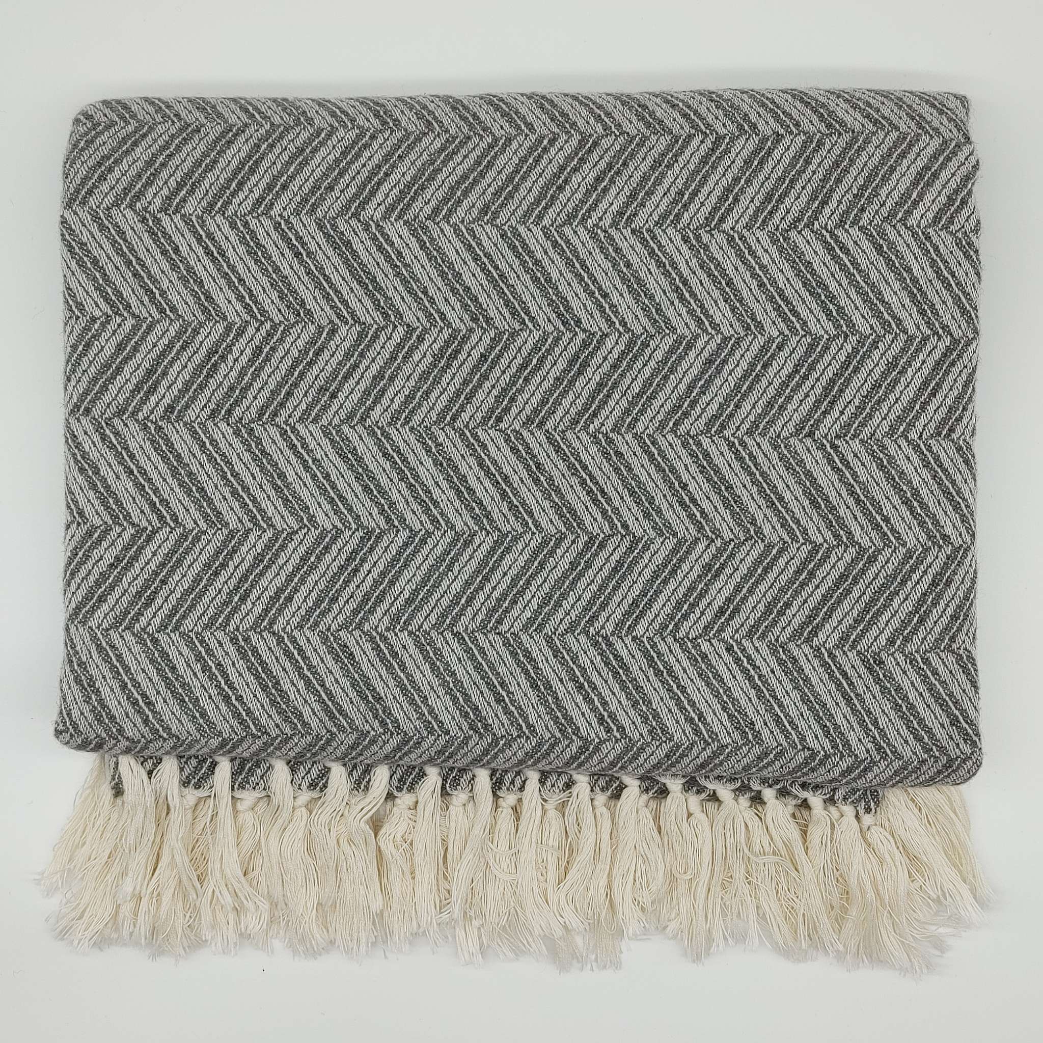 Alpaca-Cotton Throw - Jacquard Herring Bone