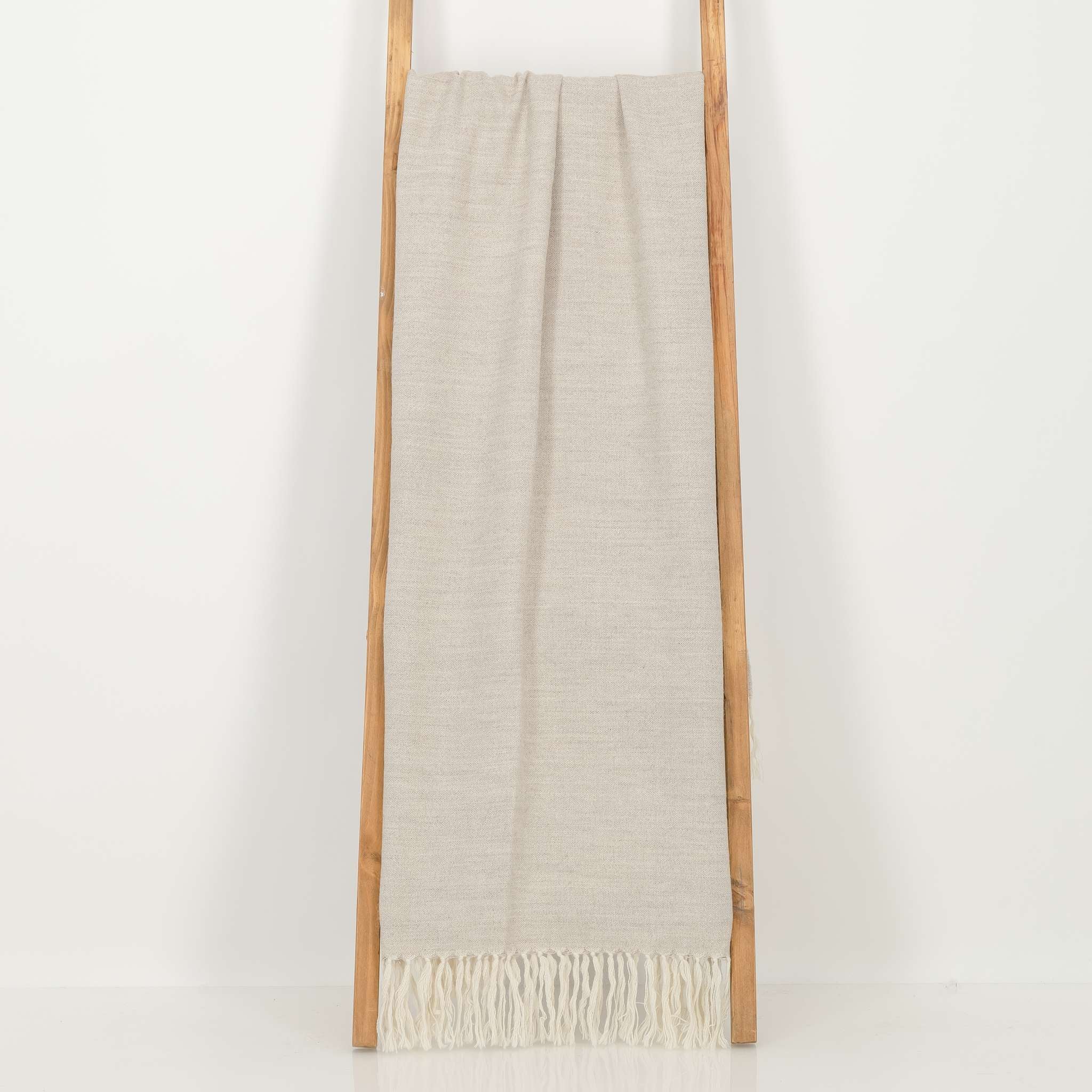 Natural Taupe Throw with Fringe