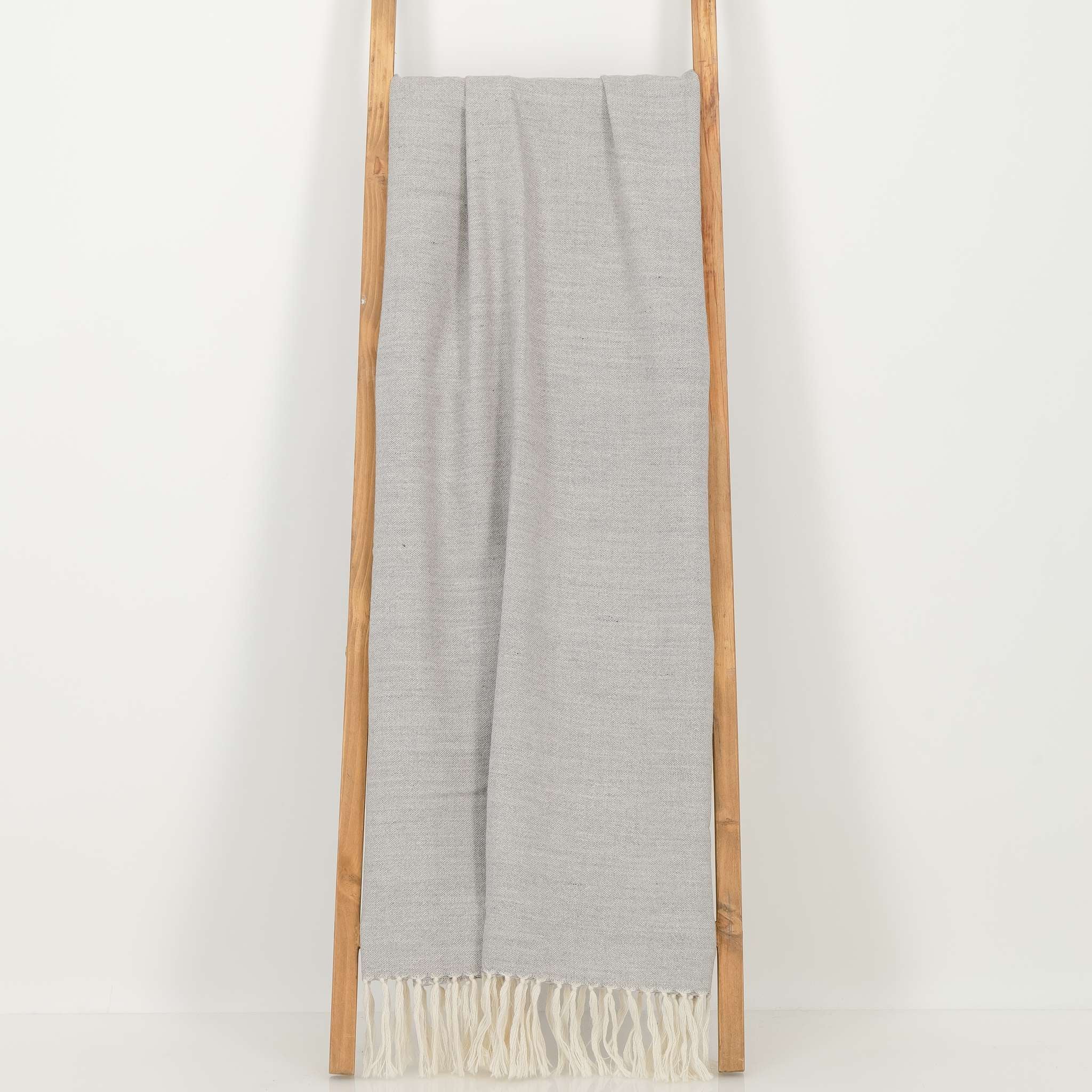Natural Silver Grey Throw with Fringe